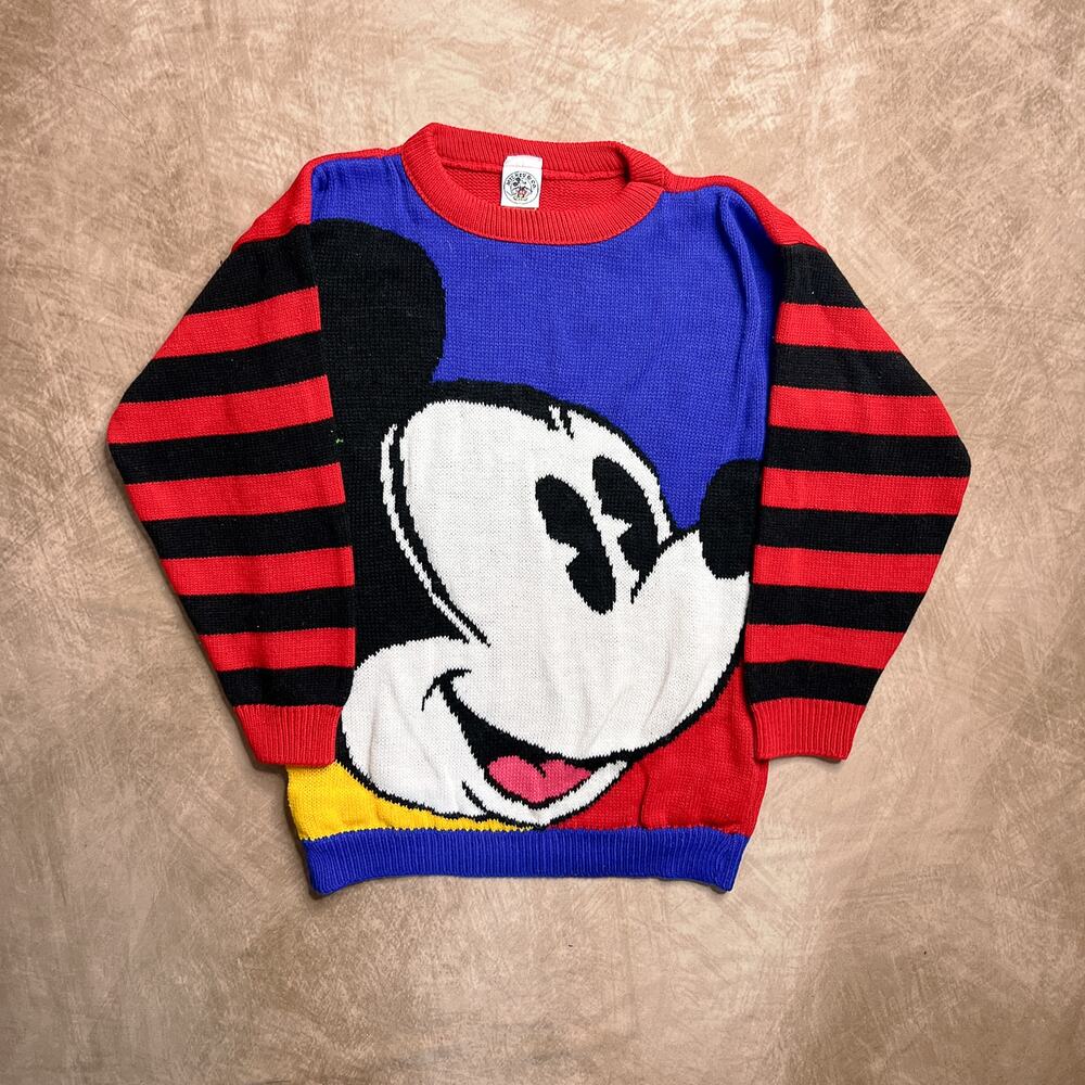Vintage 90s Mickey & Co Color Block Sweater Striped Multicolor 3/4 Sleeve Disney
